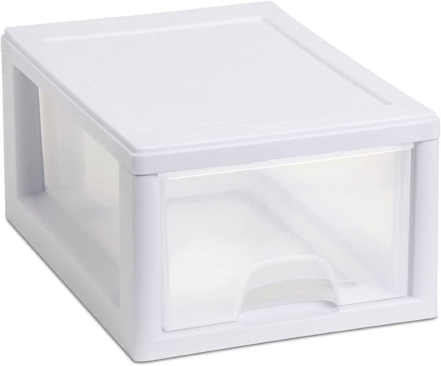 White Stackable Plastic Storage Drawer with Clear Front