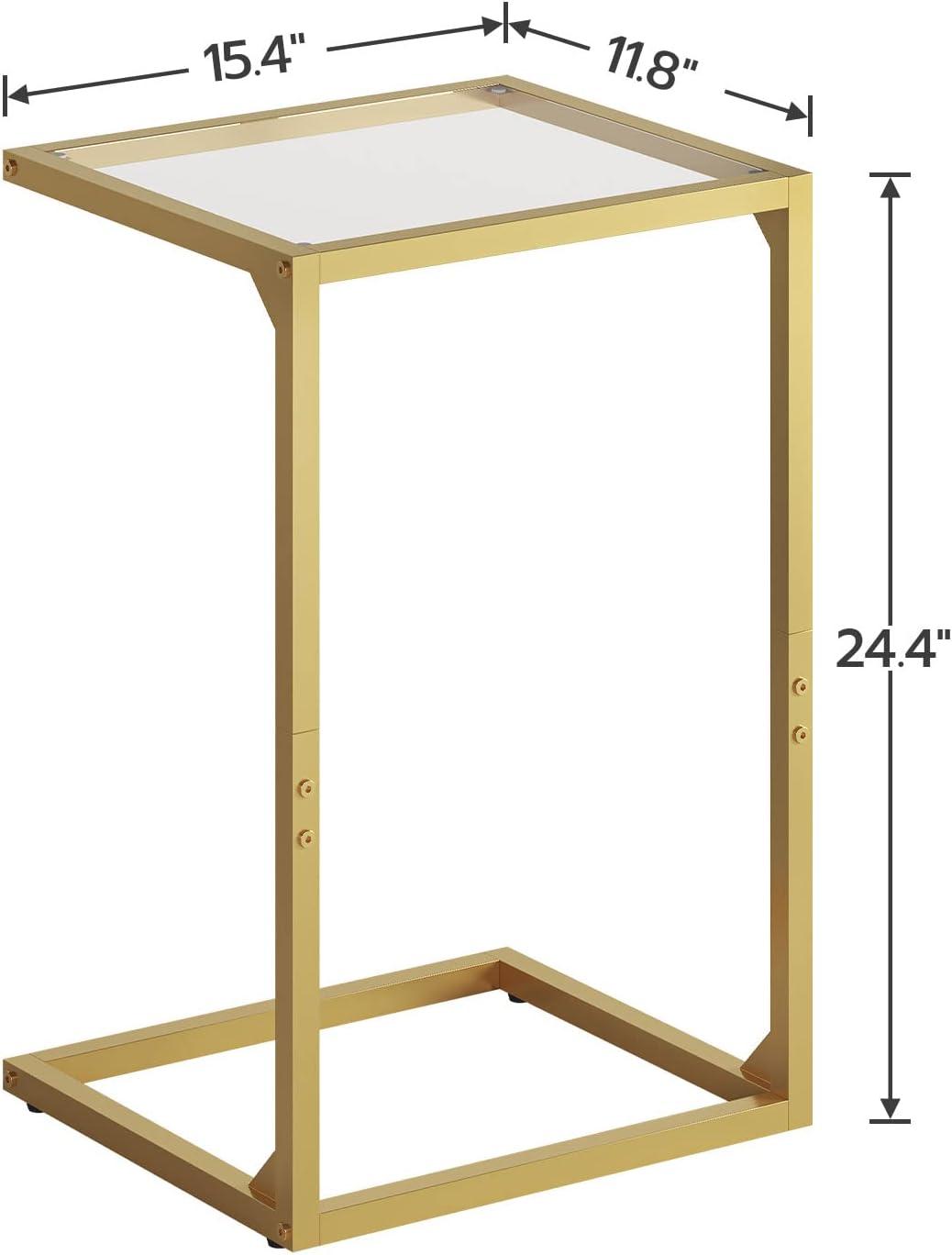 Noble House Mohar Modern C-Shape Iron Side Table, Gold/Clear