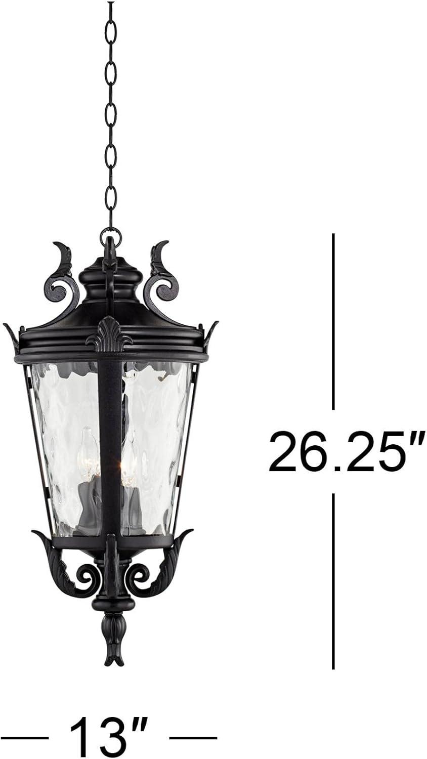 John Timberland Casa Marseille Rustic Outdoor Hanging Light Black Scroll 26 1/4" Clear Water Glass Damp Rated for Post Exterior Barn Deck House Porch