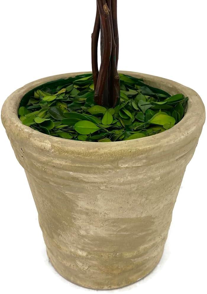 Modern Home 27" Real Preserved Boxwood Topiary Plant – Double Ball Faux Greenery in Rustic Pot – Indoor Outdoor Decorative Potted Plant for Home, Office, Porch, Patio, or Event Décor