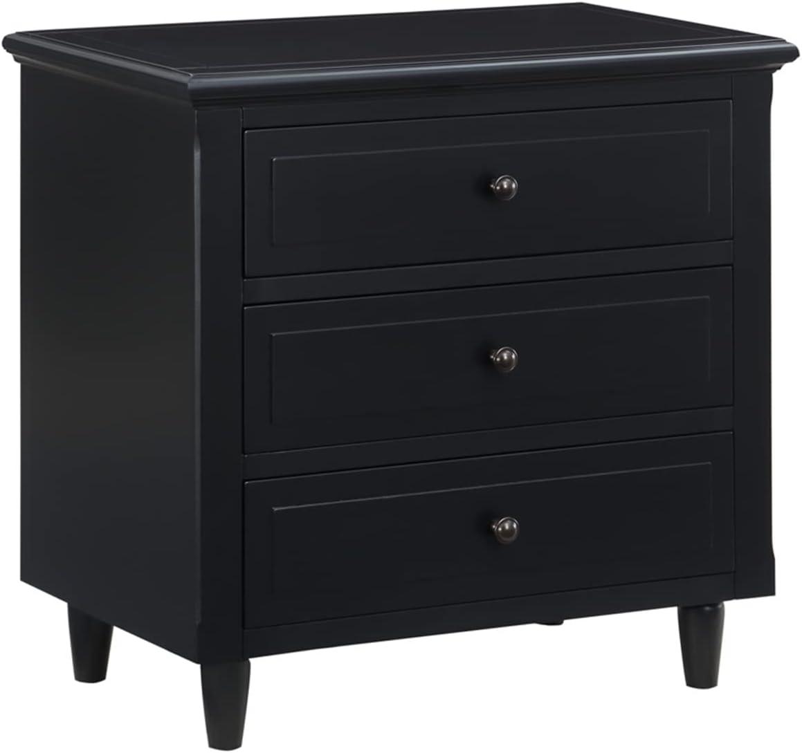 Black 3-Drawer Solid Wood Nightstand with Pine Legs