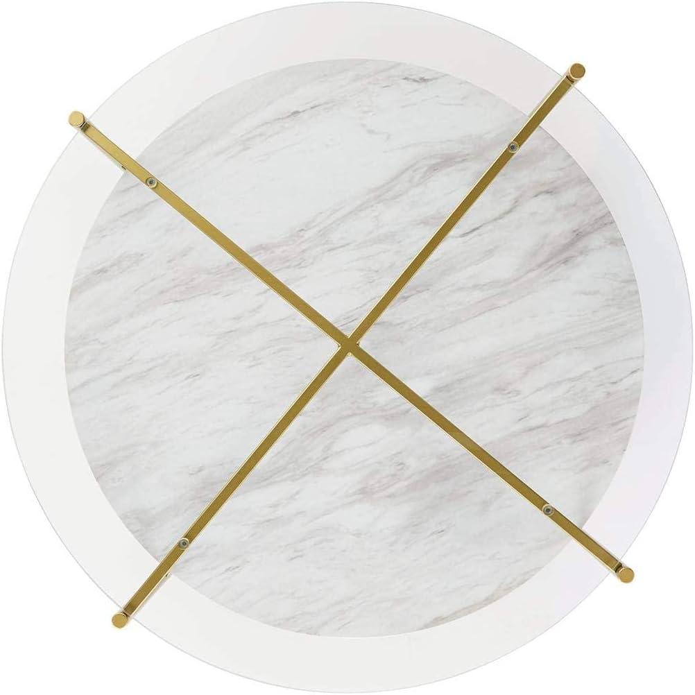 Aurelia Gold & White 32" Contemporary Round Glass Cocktail Table