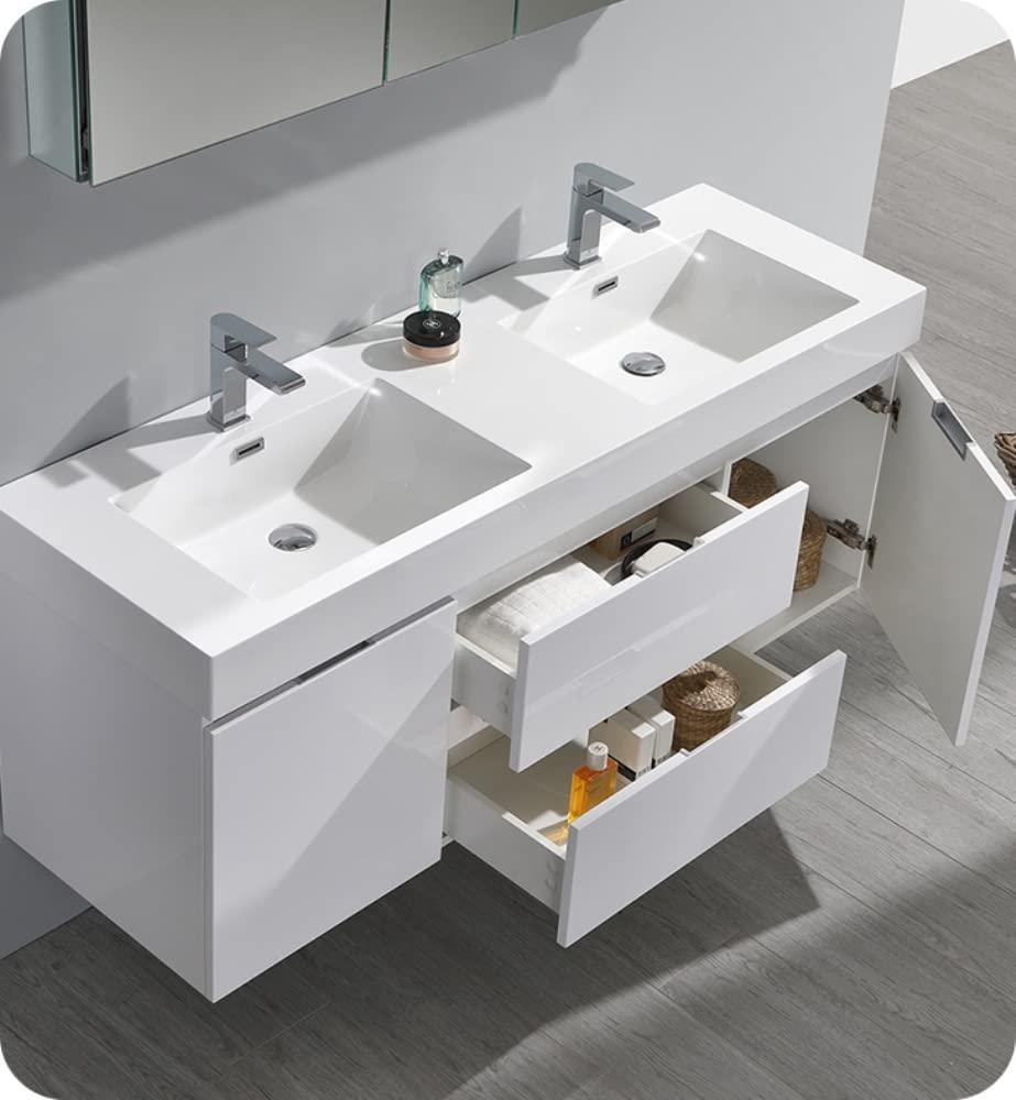 Valencia 60" Wall Mount Double Modern Bathroom Cabinet - Cabinet Only (Top and Sinks Not Included)