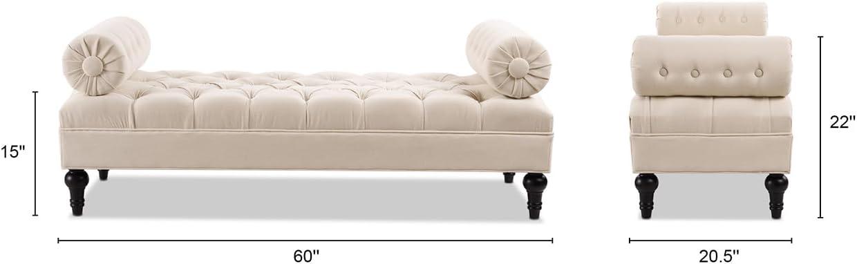 Lewis Glam Traditional Sky Neutral Tufted Bench with Bolster Pillows