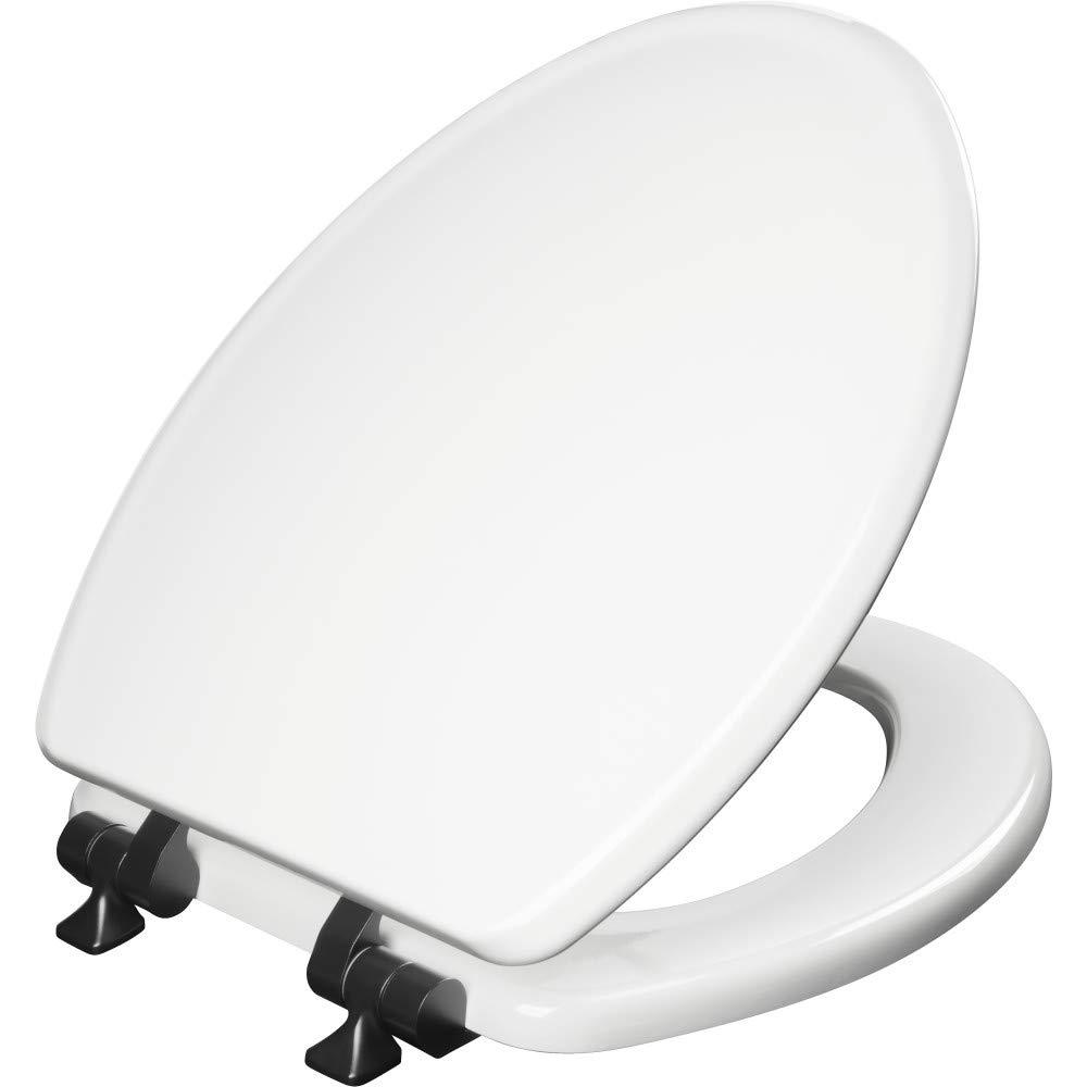 Bennett Toilet Seat with Metal Hinges, Slow Close Wood Seat, Easy Install, Elongated, White