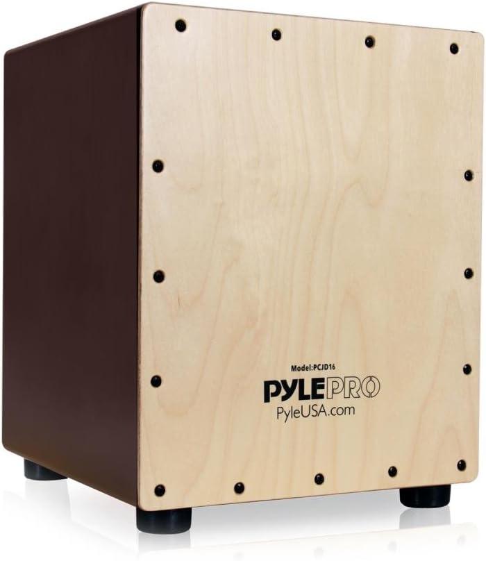 Pyle Wooden Stringed Acoustic Cajon Drum Box Percussion Hand Instrument, Brown