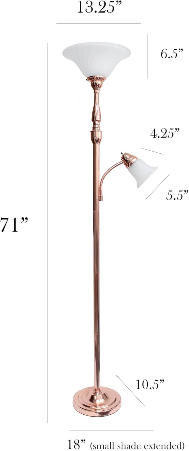 Rose Gold 71.75" Floor Lamp with White Marble Glass Shades