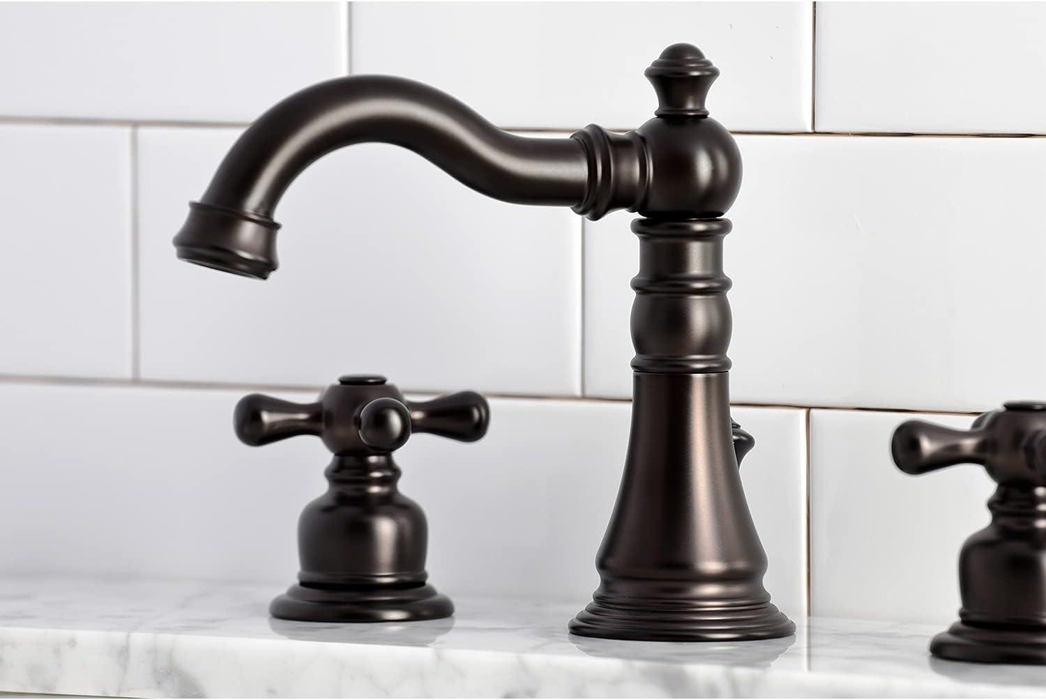 Kingston Brass American Classic Two-Handle 3-Hole Deck Mount Widespread Bathroom Faucet with Pop-Up Drain