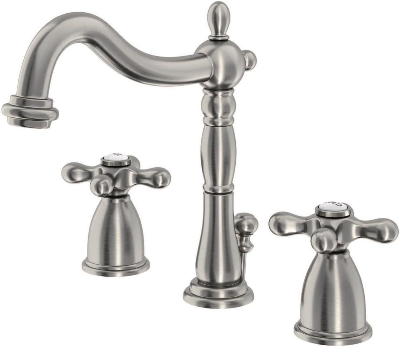 Kingston Brass Heritage Two-Handle 3-Hole Deck Mount Widespread Bathroom Faucet with Pop-Up Drain