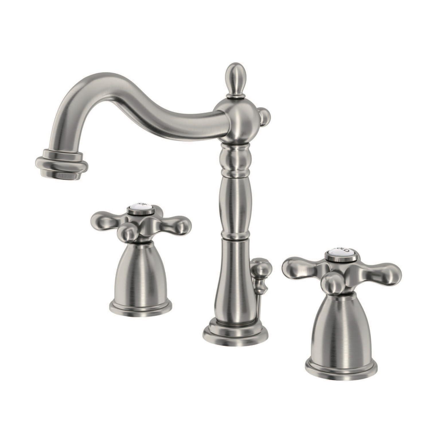 Kingston Brass Heritage Two-Handle 3-Hole Deck Mount Widespread Bathroom Faucet with Pop-Up Drain