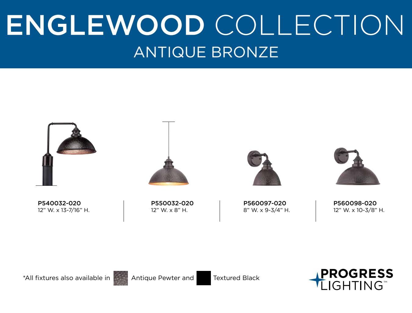 Progress Lighting Englewood 1-Light Medium Wall Lantern, Antique Bronze, Metallic Copper Shade, Wet Rated, Farmhouse Style