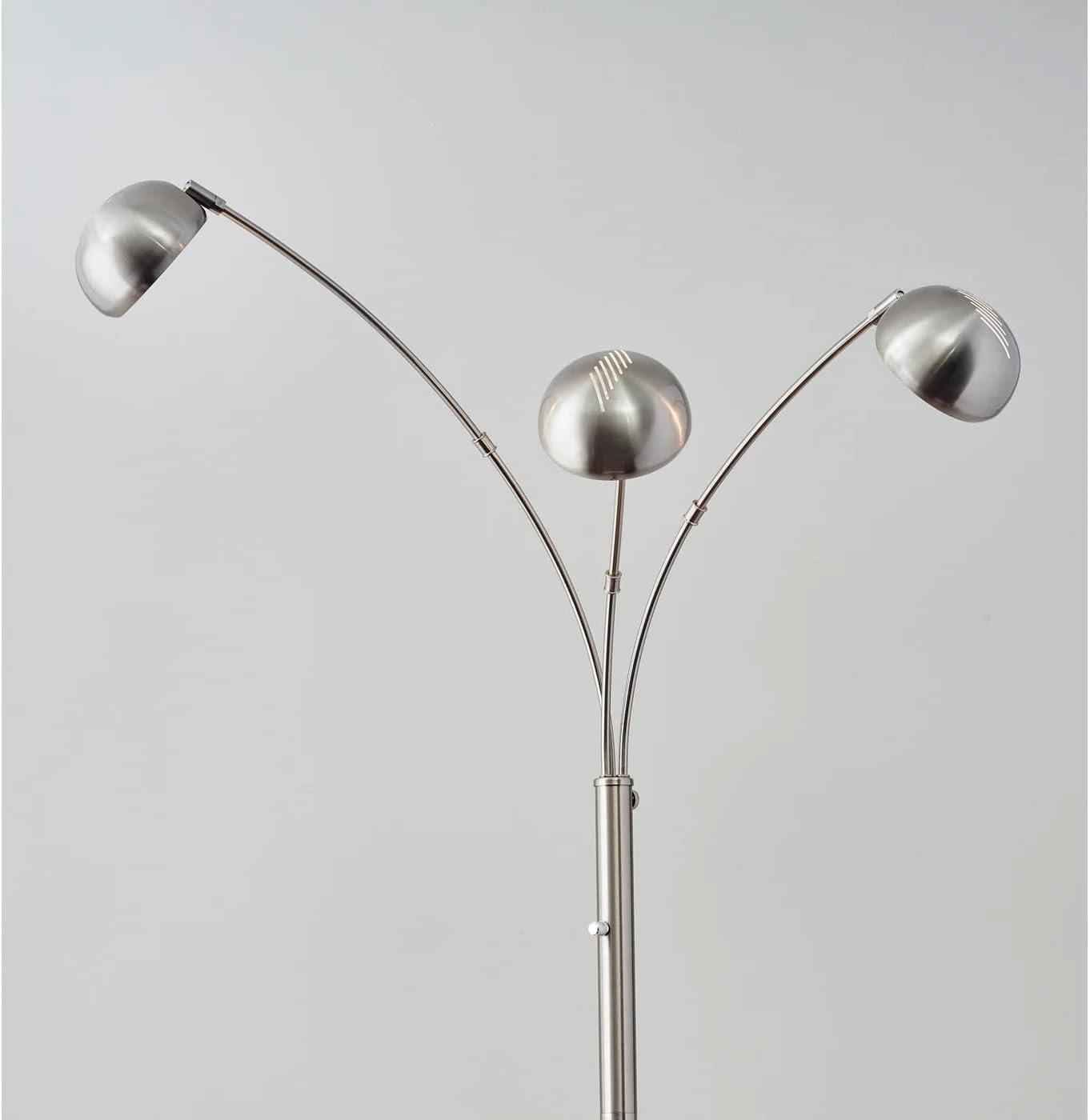 Adjustable Silver Steel Arc Floor Lamp with Marble Base