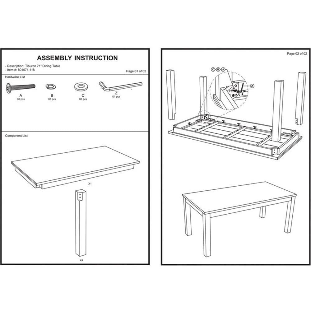 Amber Brown Solid Acacia Wood Rectangular Dining Table, 71"