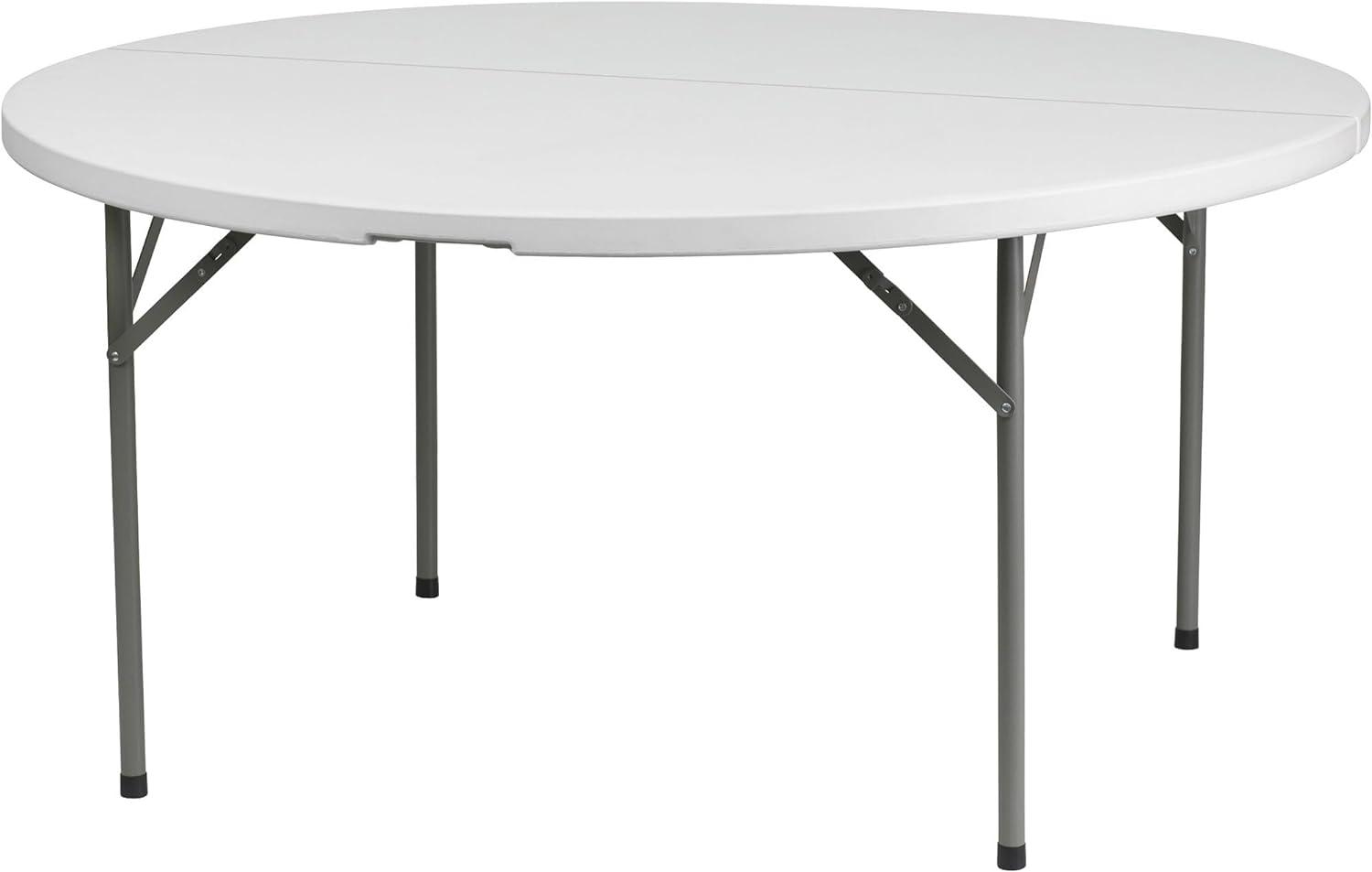 60'' Round White Plastic Folding Table with Gray Metal Frame