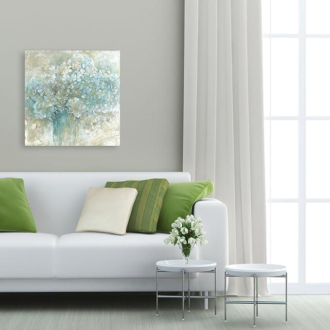 15.5" x 15.5" Soft Muted Hydrangeas, Abstract Canvas Wall Art for Livingroom, Bedroom, Bathroom