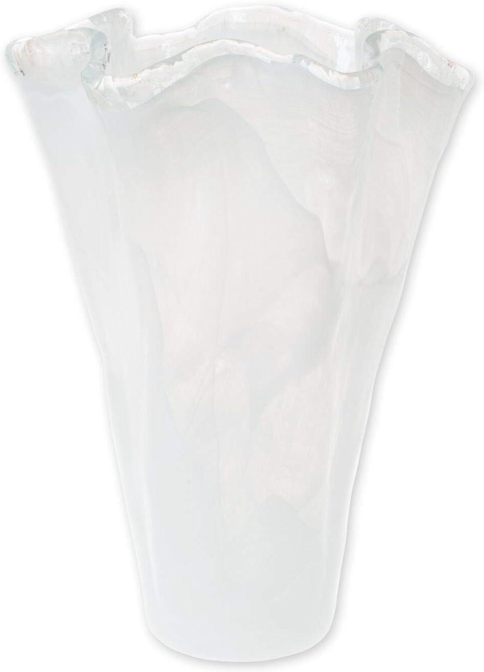 Large White Handblown Glass Decorative Vase