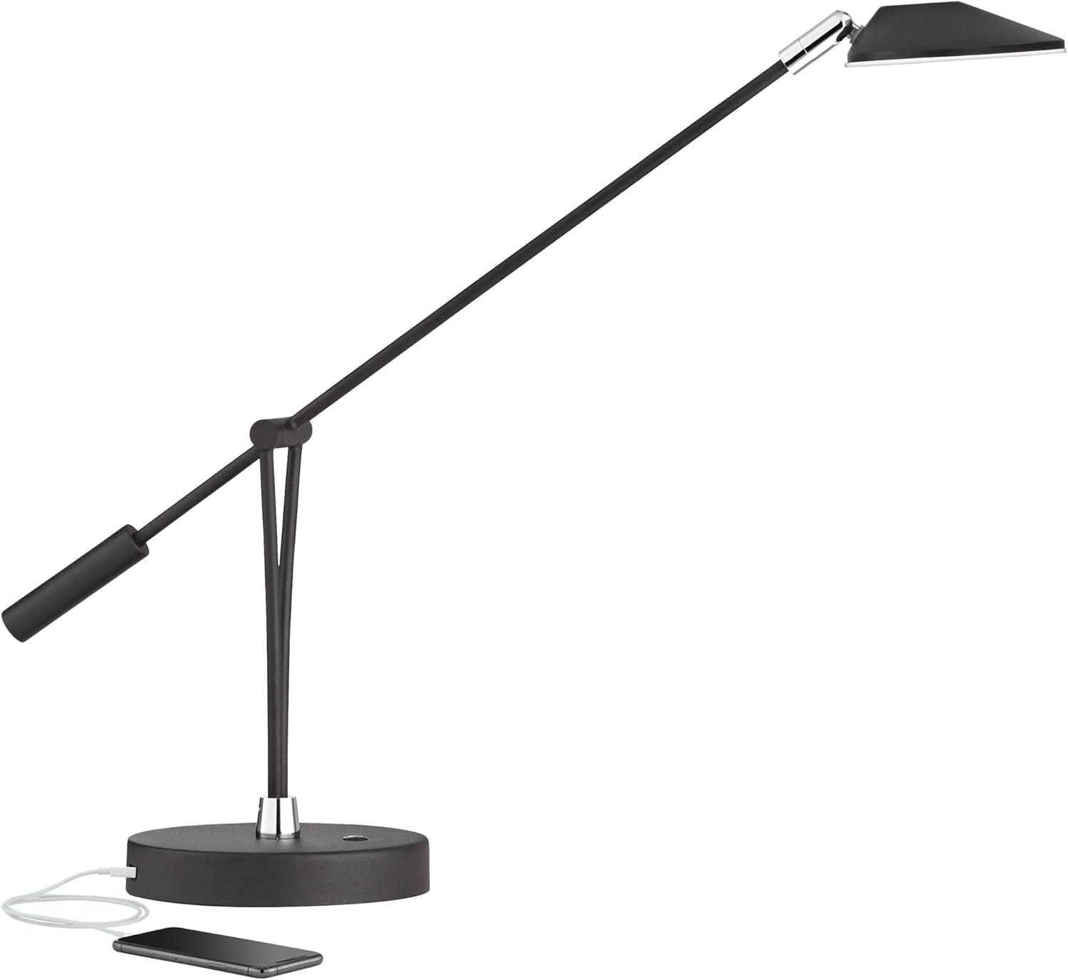 360 Lighting Modern Desk Table Lamp with USB Charging Port LED 20" High Satin Black Metal Adjustable Arm for Bedroom Office