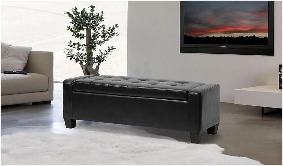 Manchester Black Tufted Leather Storage Ottoman