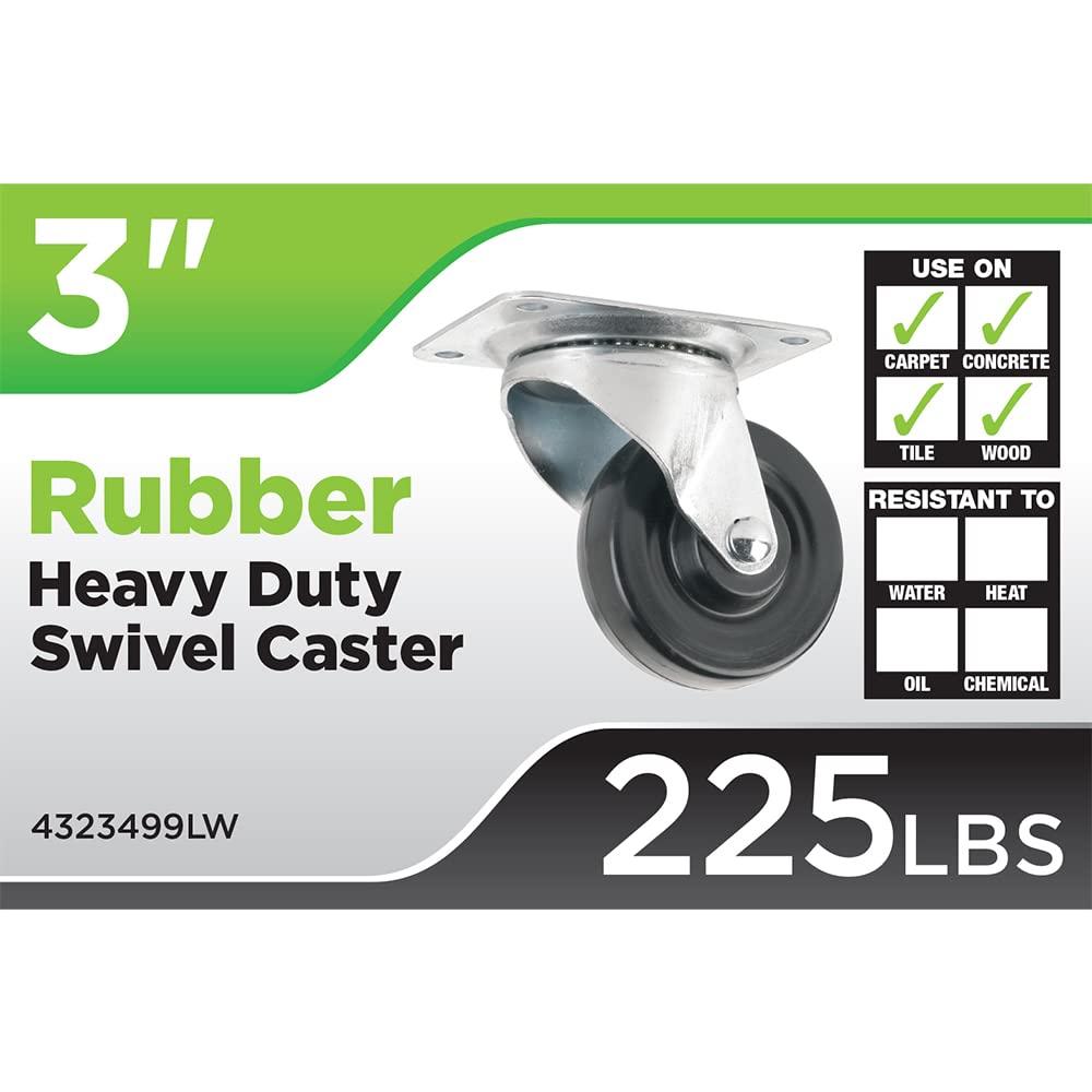 Titan 3" Heavy-Duty Solid Rubber Swivel Plate Caster Wheel, 225-lb. Capacity, Black