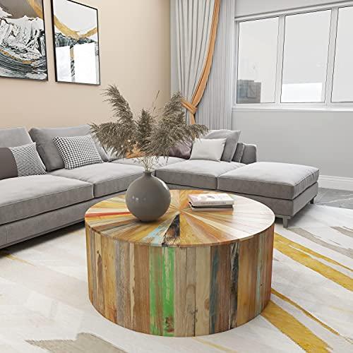 Round Reclaimed Wood Outdoor Coffee Table with Storage