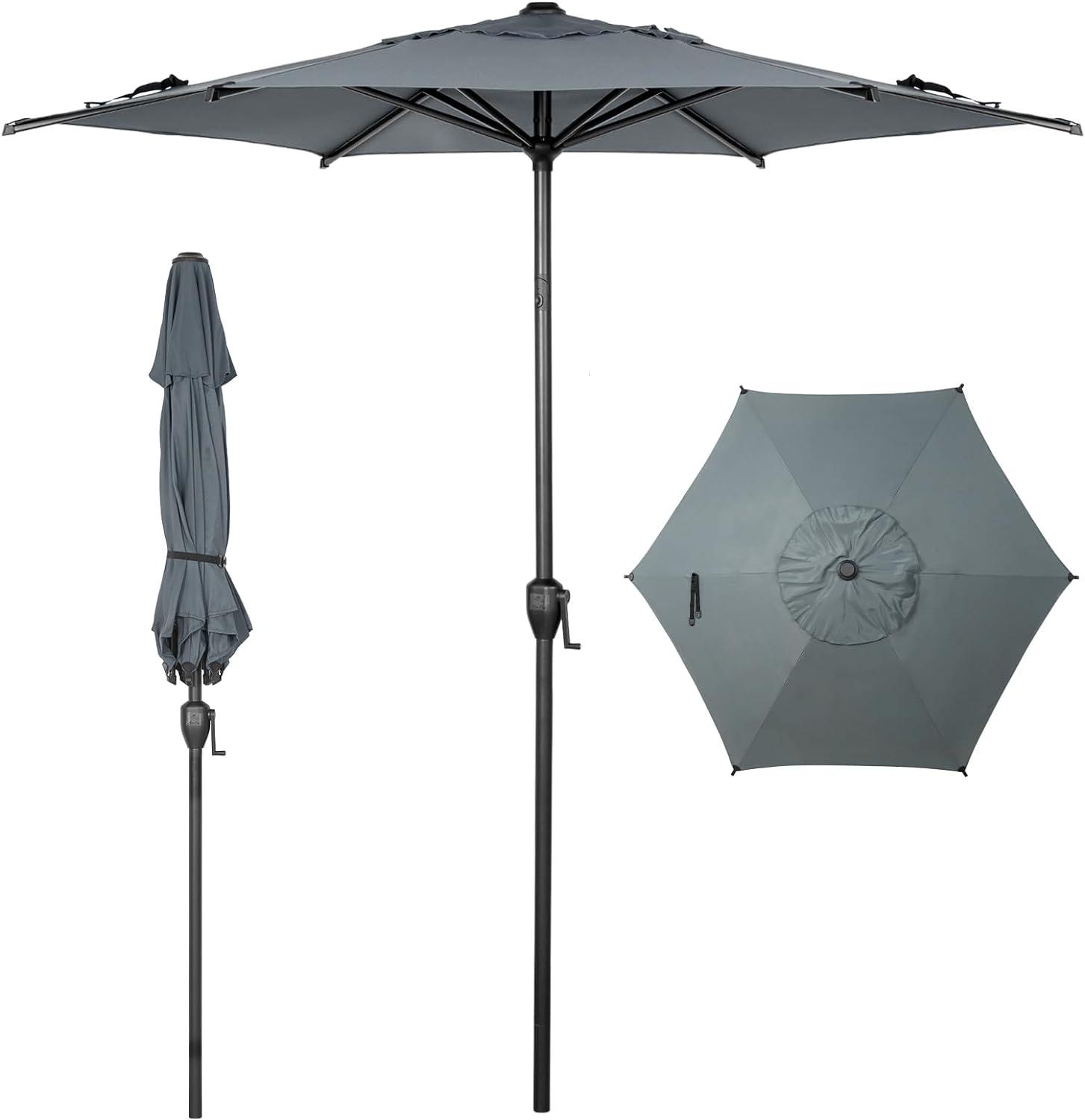 Lyon 7.5FT Hexagonal Grey Polyester Patio Umbrella with Steel Pole