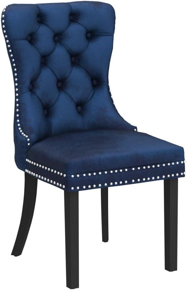 ODUSE-DAILY Velvet Dining Chairs Set of 4, Navy Kitchen & Dining Room Chairs, Tufted Dining Chairs, Fabric Upholstered, Solid Wood, Sillas De Comedor (Blue, 4 Pcs)