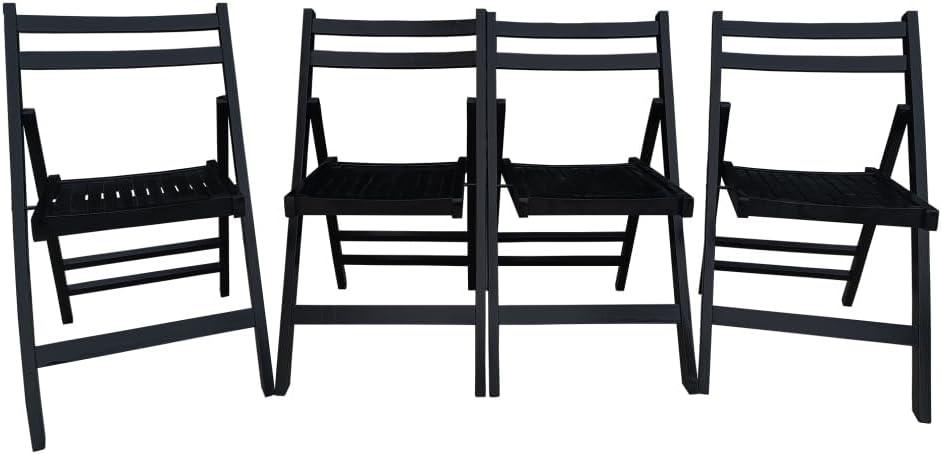 4 Pack Wooden Folding Chair, Foldable Dining Chair Set with Solid Wood Slatted Seat and Open Back, Outdoor/Indoor Portable Event Chair Wedding Chair for Dining Room Kitchen Balcony Garden, Black
