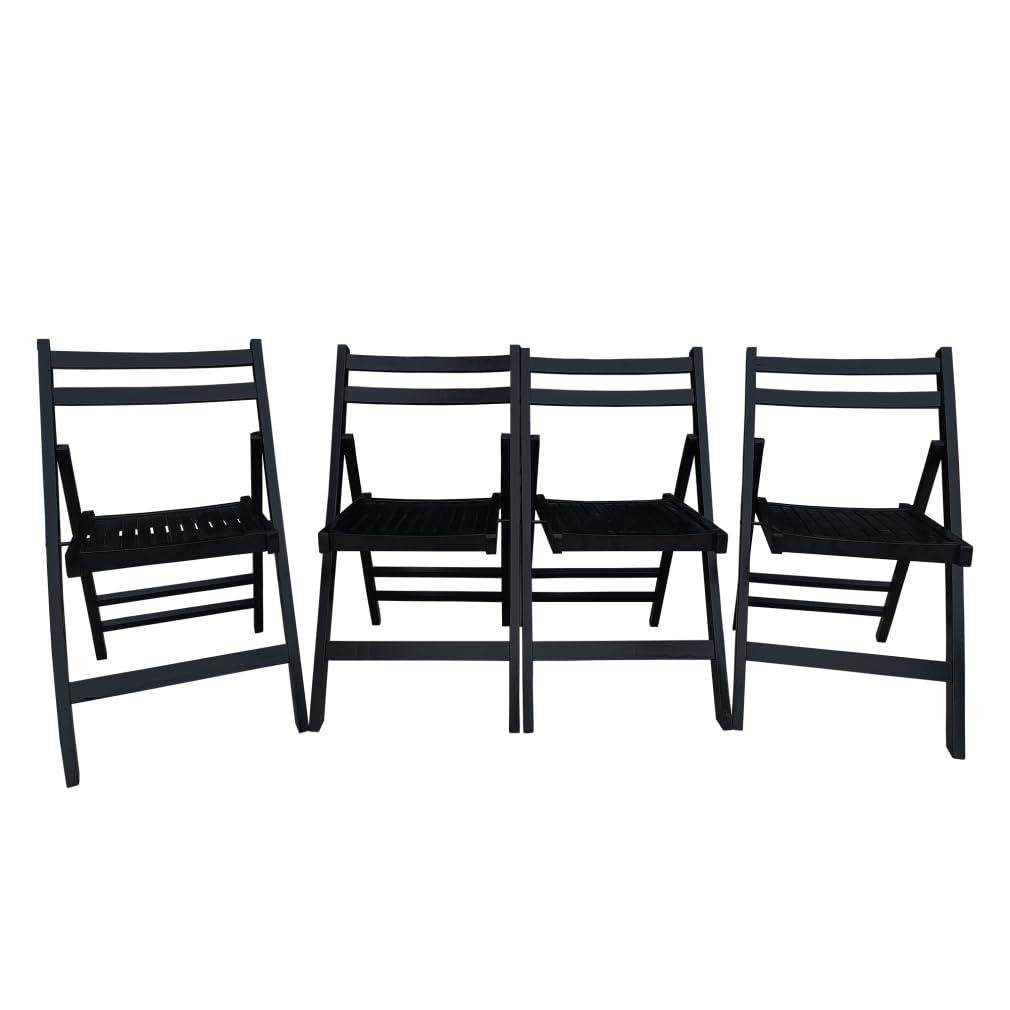 4 Pack Wooden Folding Chair, Foldable Dining Chair Set with Solid Wood Slatted Seat and Open Back, Outdoor/Indoor Portable Event Chair Wedding Chair for Dining Room Kitchen Balcony Garden, Black