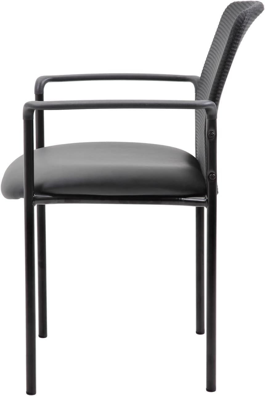 Modern Black Mesh & Vinyl Stackable Guest Chair with Metal Glides