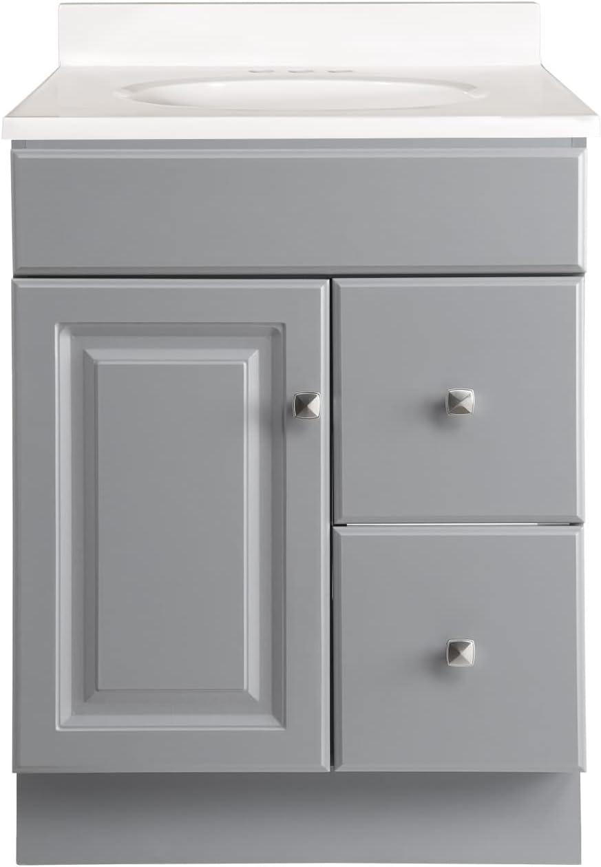 Design House 584698 Wyndham 1-Door 2-Drawer Bathroom Vanity with Cultured Marble 4 in. Centerset White on White Top, Unassembled, 25x19, Gray