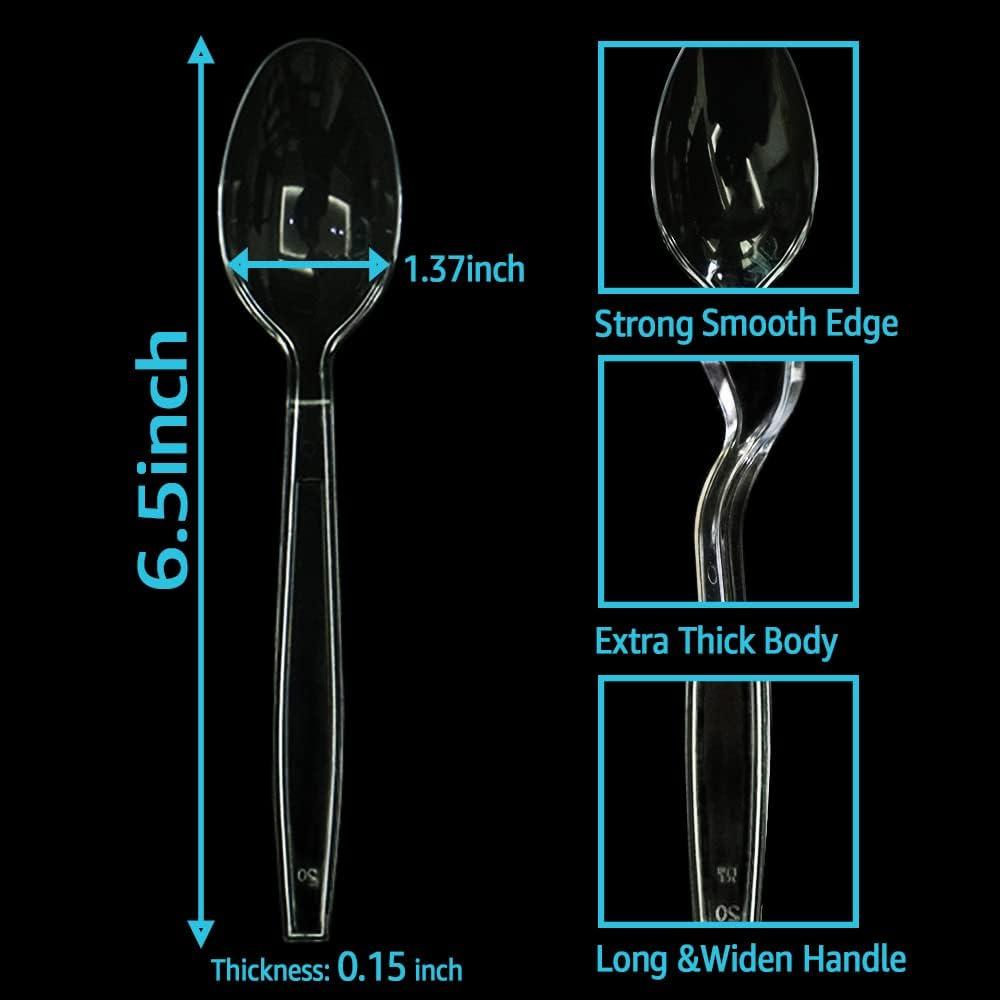 Comfy Package [100 Pack] Heavy Duty Disposable Clear Plastic Spoons - Plastic Silverware, Basic Cutlery for Parties, Events, and Everyday Use
