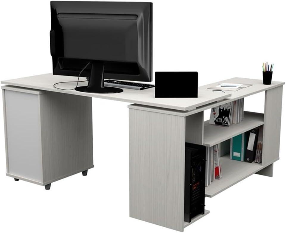 Inval L-Shaped Reversible Computer Desk, Washed Oak