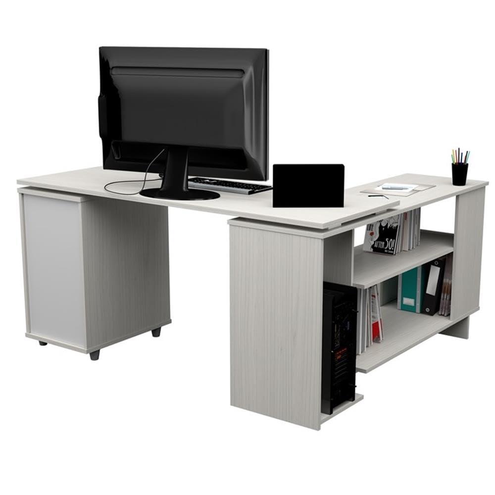 Inval L-Shaped Reversible Computer Desk, Washed Oak