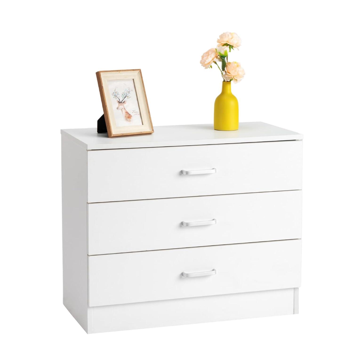 XIAOTAO 3-Drawer Dresser, Small Nightstand Modern Storage Chest of Drawer Wooden Side Table End Table for Bedroom, Living Room, Reception Room (White)