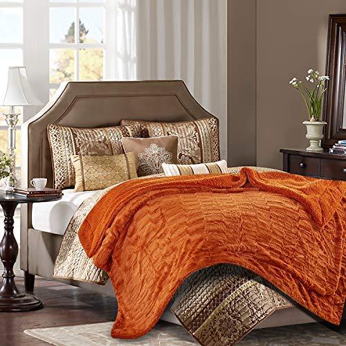 Chanasya Embossed Deco Faux Fur Throw Blanket - 50" x 65” - Orange