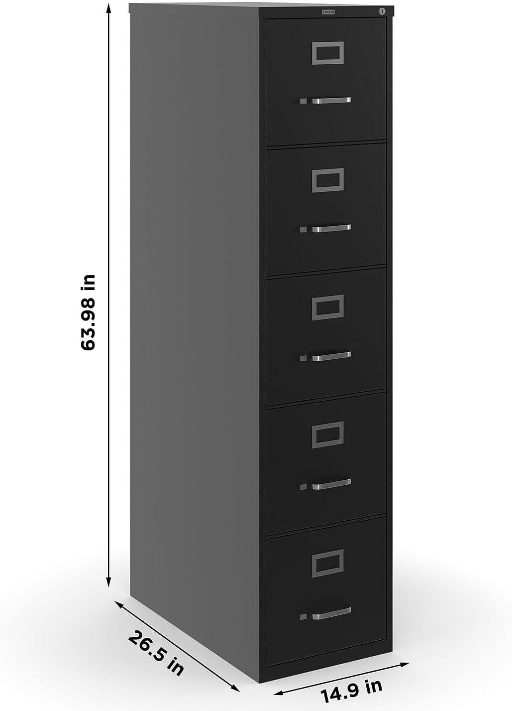 Black Steel 5-Drawer Lockable Vertical Filing Cabinet
