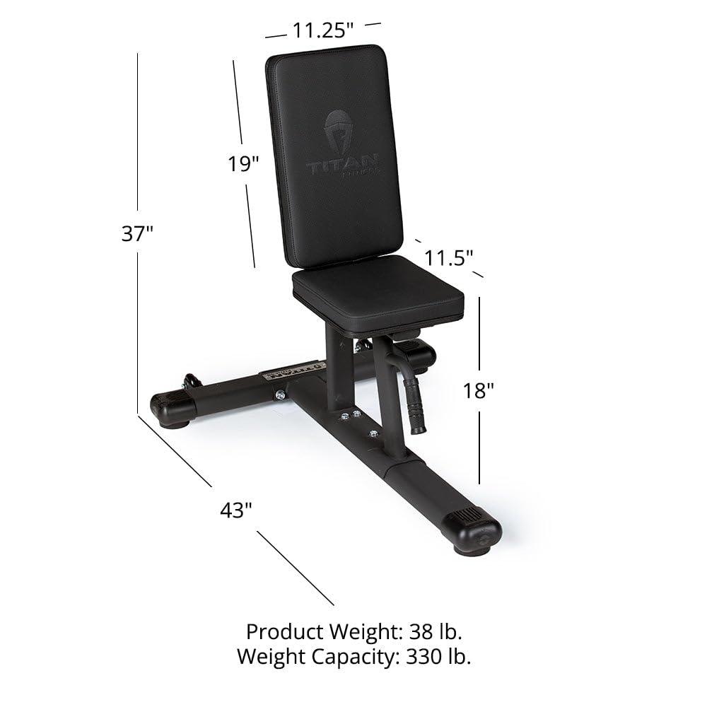 Titan Fitness Seated Stationary Bench, Rated 330 LB, Ergonomic Angled Back, Comfortable HeftyGrip Padding, Front Handle, Rear Wheels for Easy Transport, Utility Upright Weight Bench
