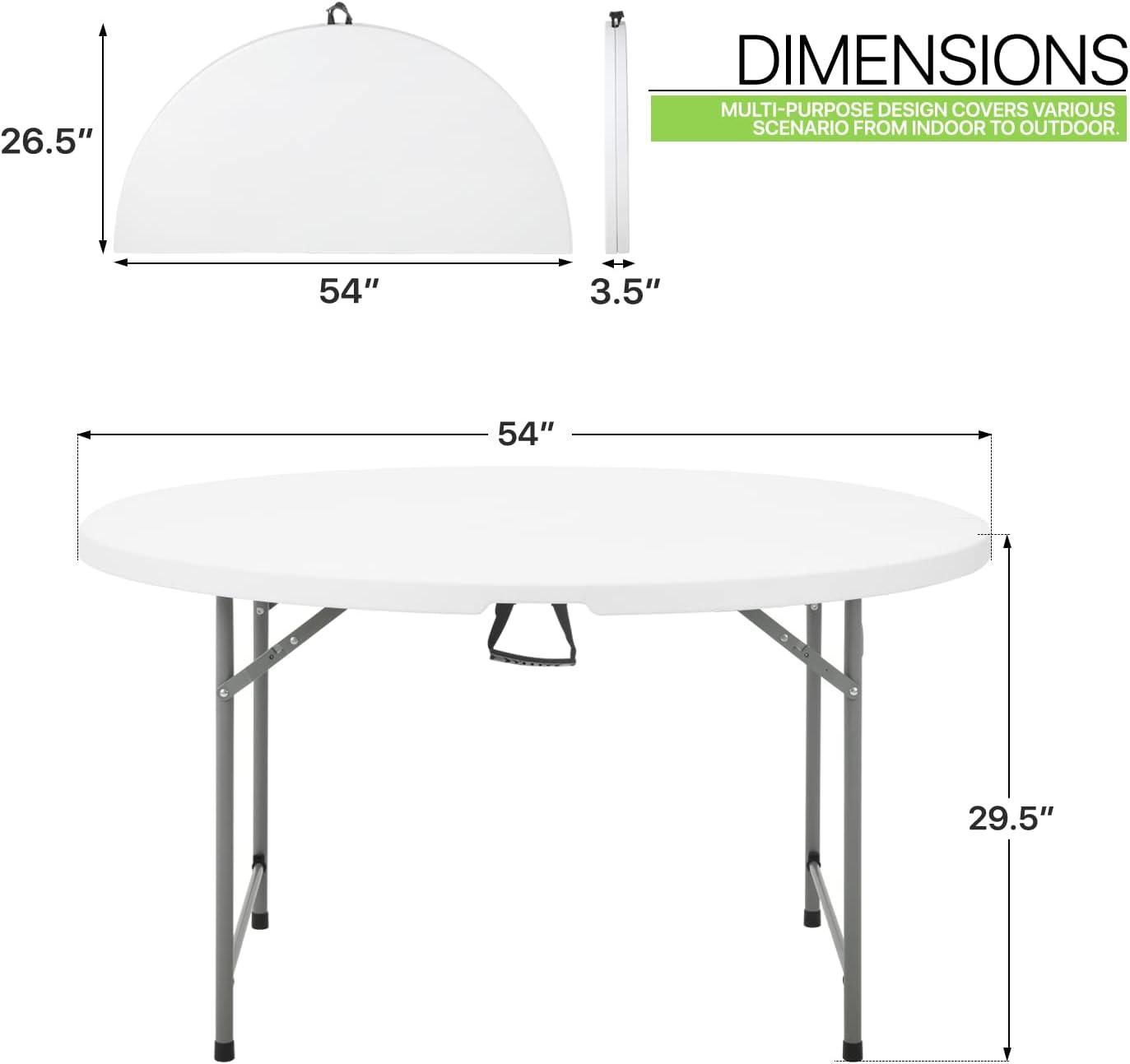 Magshion Round Foldable Table, 4.5Ft Heavy Duty Commercial Event Wedding Party Desk, for 6 to 8 Seat, White