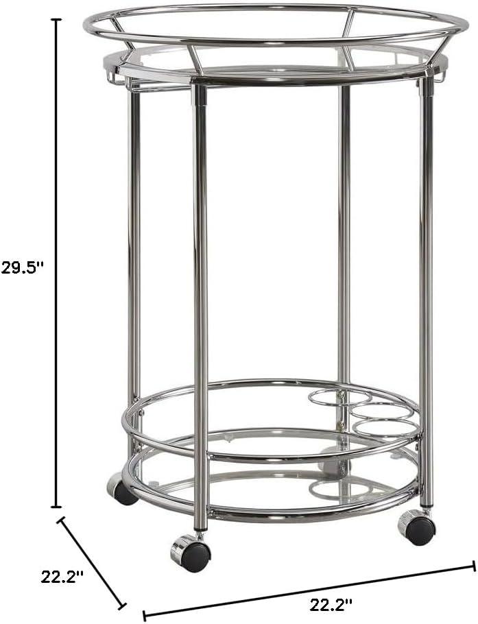 Round Chrome and Glass Bar Cart with Wine Rack