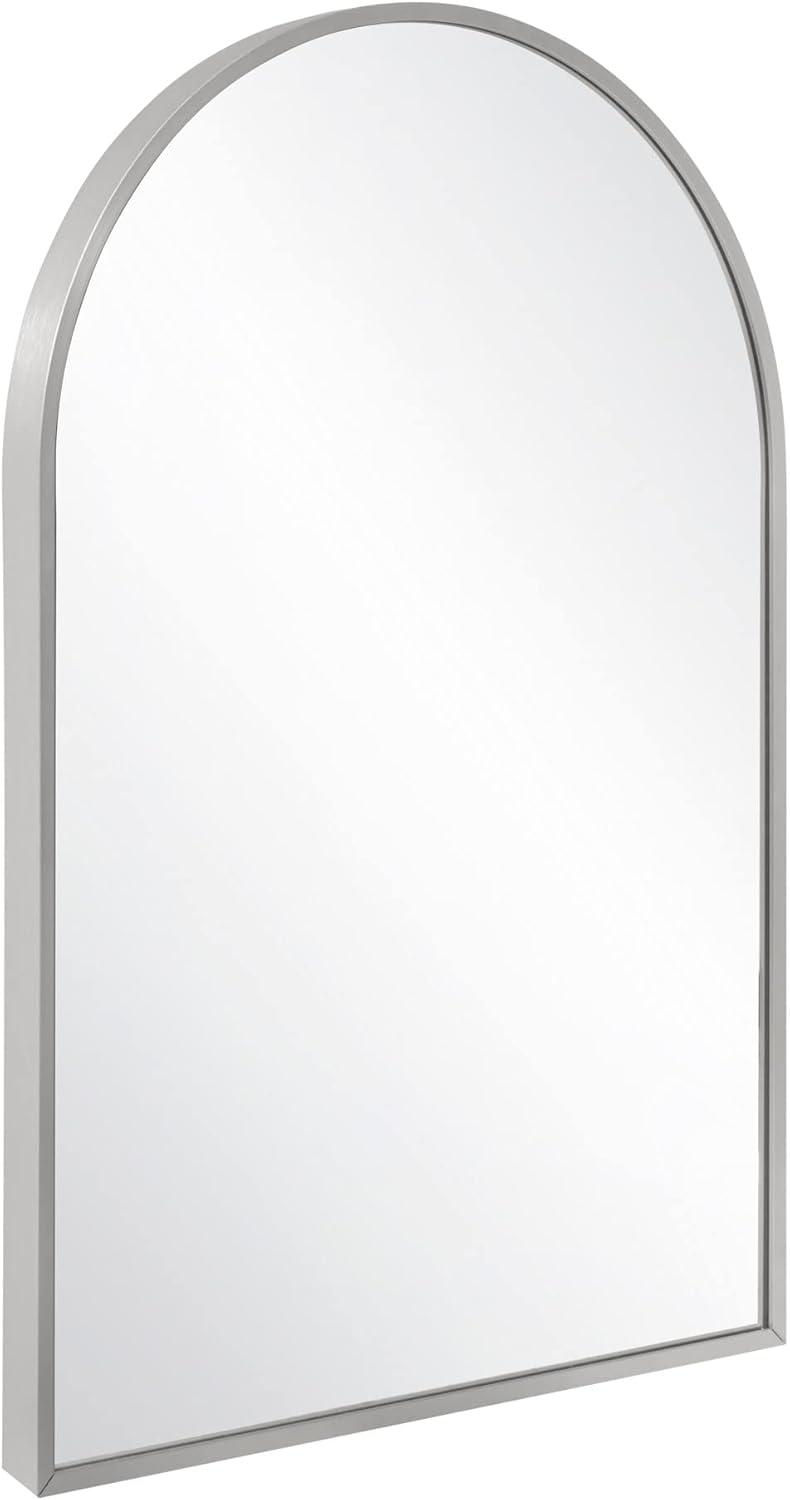 Maeve Arched Wall Accent Mirror – 30-Inch H X 20-Inch L, Modern Metal Framed – Living Room, Bedroom, Bathroom Vanity Mirror – Silver – Design House, 596528-SLV