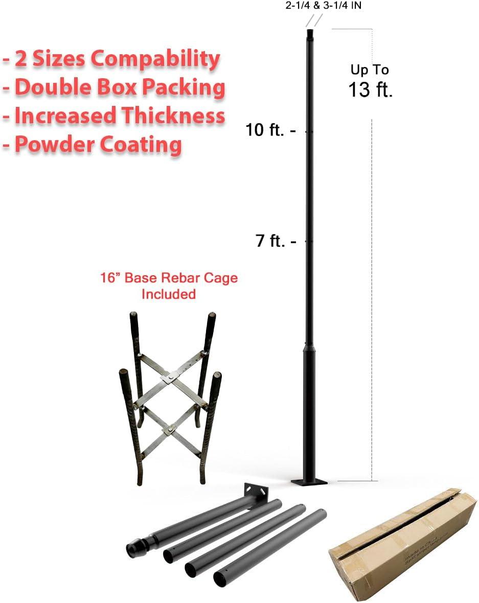 eLEDing 2.5 in - 3 in. up to 13 ft. Black Outdoor Universal Metal Light Post Pole w/ Metal Rebar Cage EE-PL4m