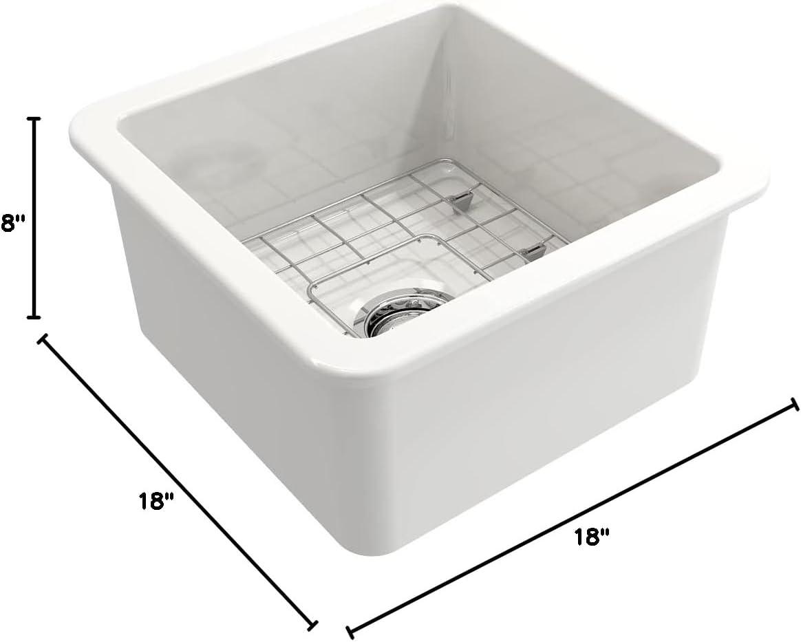 Sotto Dual-mount Fireclay 18 In. Single Bowl Bar Sink With Protective Bottom Grid And Strainer In White