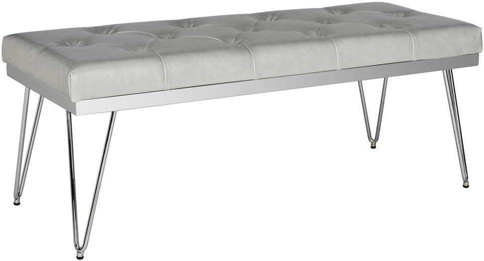 Marcella Gray Tufted Bench with Chrome Legs