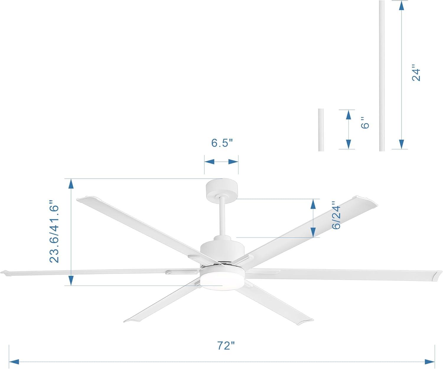 72" White Metal Ceiling Fan with LED Light and Remote Control