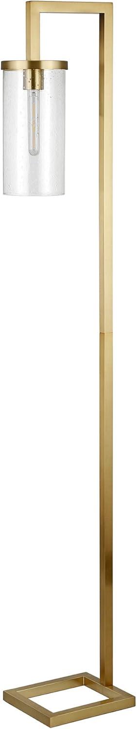 Brass and Pulegoso Glass Arc Floor Lamp