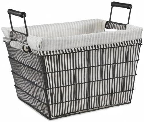DII Metal Farmhouse Lined Basket, Contemporary Storage Container, Ticking Stripe, Assorted