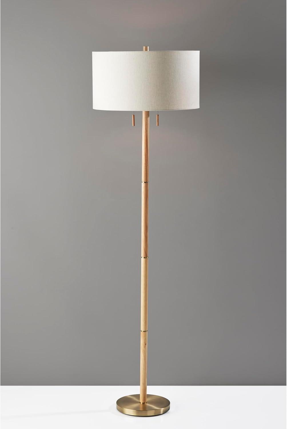 Madeline Floor Lamp Natural Rubberwood Antique Brass - Adesso