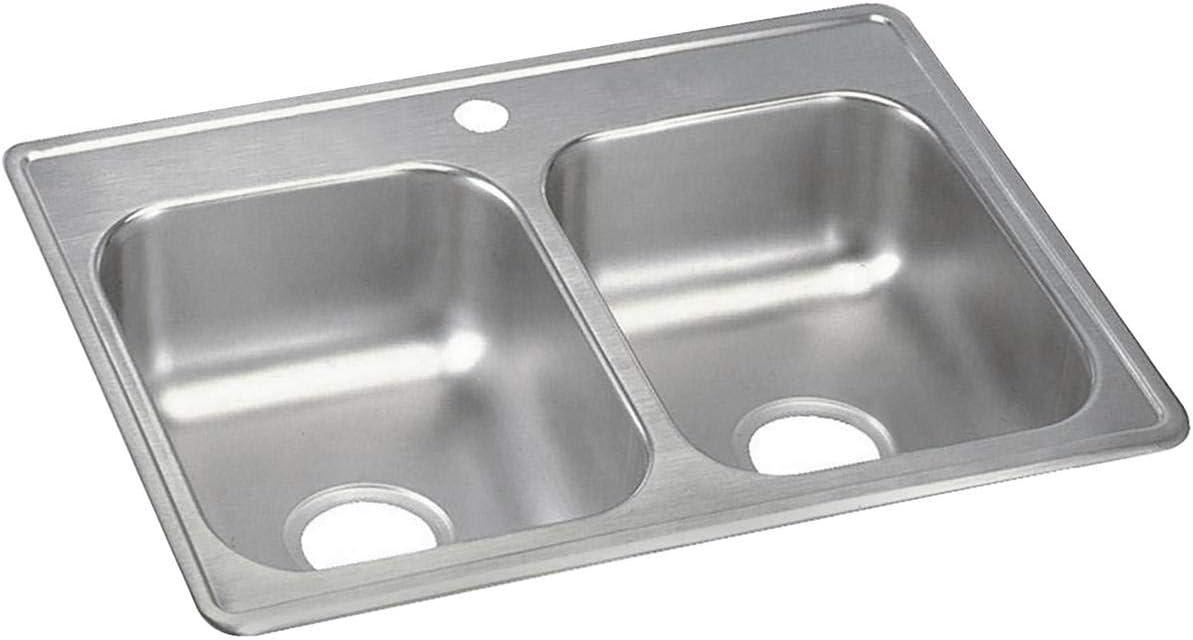 Dayton Stainless Steel D225191 25" x 19" x 6-5/16", Equal Double Bowl Top Mount Sink