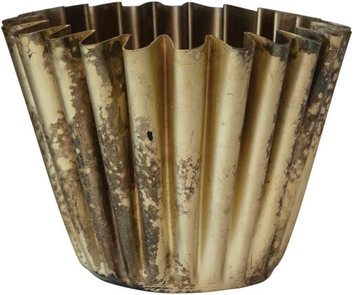 Small Antique Brass Fluted Metal Planter Vase