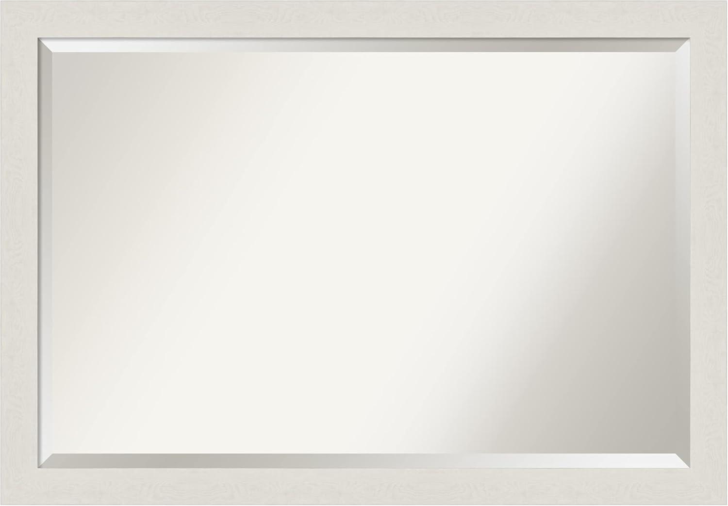 39" x 27" Rustic Plank White Framed Bathroom Vanity Wall Mirror - Amanti Art: Wall Mounted, Includes Hardware